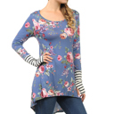 Medium BLUE Hi-Low Floral Tunic with Thumb Hole