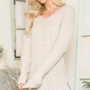 Small SAND BASIC KNIT V-NECK LONG SLEEVE TOP