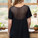 XL BLACK SOLID SHORT SLEEVE TOP WITH BACK LACE CONTRAST