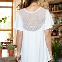 XL WHITE SOLID SHORT SLEEVE TOP WITH BACK LACE CONTRAST