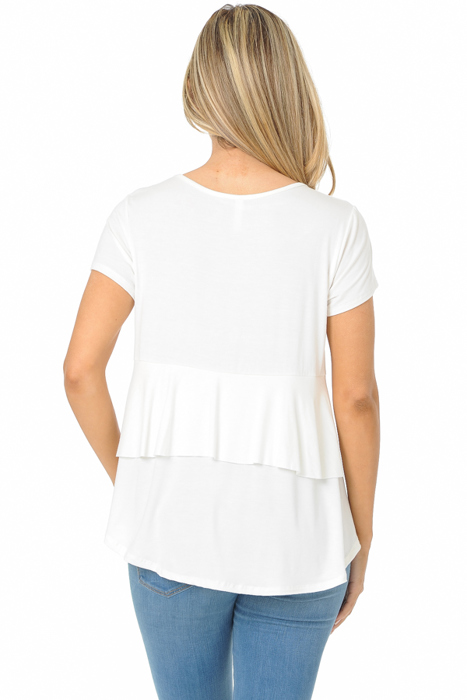 SHORT SLEEVE TOP WITH BACK RUFFLE