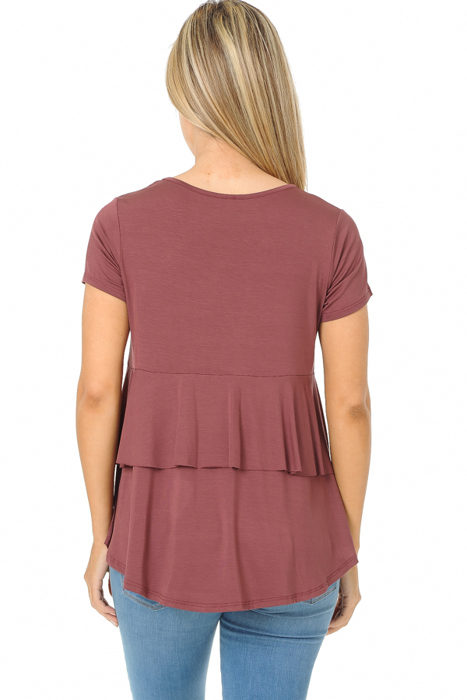 SHORT SLEEVE TOP WITH BACK RUFFLE