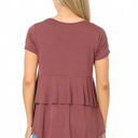 XL MARSALA SHORT SLEEVE TOP WITH BACK RUFFLE