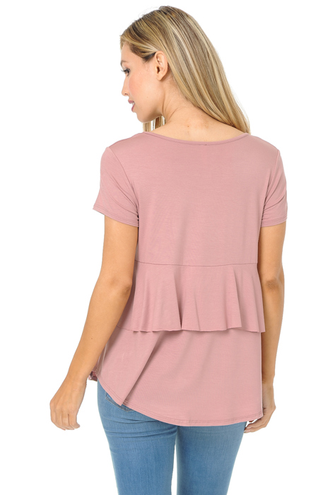 SHORT SLEEVE TOP WITH BACK RUFFLE