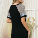 Small BLACK SOLID MINI DRESS WITH COLOR BLOCK SHORT SLEEVES