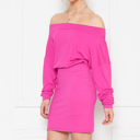 Small FUCHSIA SOLID OFF-SHOULDER BLOUSON DRESS