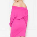 Large FUCHSIA SOLID OFF-SHOULDER BLOUSON DRESS