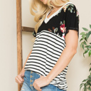XL BLACK V-NECK STRIPE AND FLORAL COLOR BLOCK TUNIC TOP