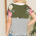 XL OLIVE V-NECK STRIPE AND FLORAL COLOR BLOCK TUNIC TOP
