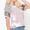 Small PINK TIE DYE COLOR BLOCK SHORT SLEEVE TOP