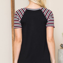Medium BLACK SOLID TUNIC TOP WITH COLORED STRIPE SLEEVES
