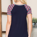 Small NAVY SOLID TUNIC TOP WITH COLORED STRIPE SLEEVES