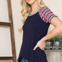 Large NAVY SOLID TUNIC TOP WITH COLORED STRIPE SLEEVES