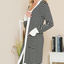 Large BLACK Lightweight Stripe Midi Open Cardigan