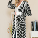 XL BLACK Lightweight Stripe Midi Open Cardigan