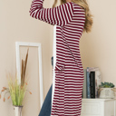 Small BURGUNDY Lightweight Stripe Midi Open Cardigan