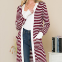 Medium BURGUNDY Lightweight Stripe Midi Open Cardigan