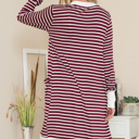 Large BURGUNDY Lightweight Stripe Midi Open Cardigan