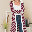 XL BURGUNDY Lightweight Stripe Midi Open Cardigan