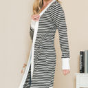 Large CHARCOAL Lightweight Stripe Midi Open Cardigan