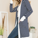 XL NAVY Lightweight Stripe Midi Open Cardigan