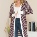 XL WINE Lightweight Stripe Midi Open Cardigan