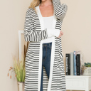 Large WHITE Lightweight Stripe Midi Open Cardigan