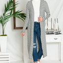 Large WHITE STRIPE OPEN MAXI CARDIGAN