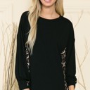 Medium BLACK SOLID TUNIC TOP WITH ANIMAL SIDE CONTRAST
