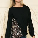 Large BLACK SOLID TUNIC TOP WITH ANIMAL SIDE CONTRAST
