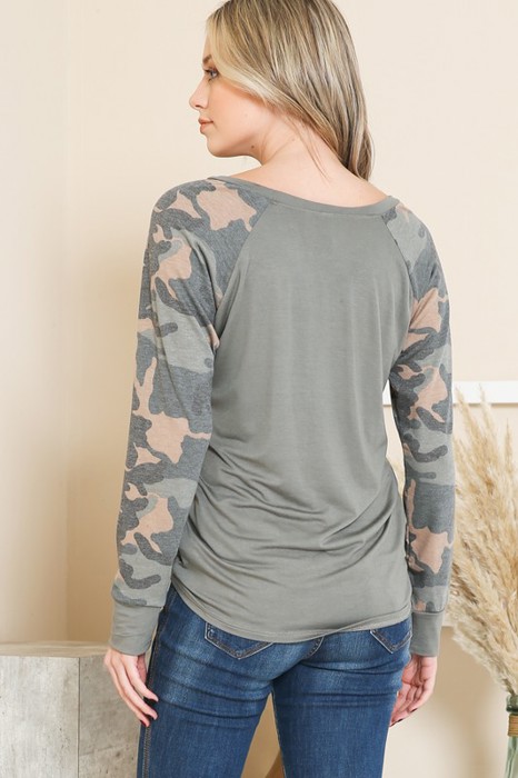 SOLID TUNIC TOP WITH ARMY SLEEVES