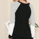 Large BLACK V-NECK BASEBALL TUNIC WITH STRIPE SLEEVES
