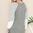 Small SAGE V-NECK BASEBALL TUNIC WITH STRIPE SLEEVES