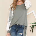 Medium SAGE V-NECK BASEBALL TUNIC WITH STRIPE SLEEVES