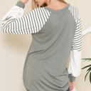Medium SAGE V-NECK BASEBALL TUNIC WITH STRIPE SLEEVES