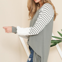 Large SAGE V-NECK BASEBALL TUNIC WITH STRIPE SLEEVES
