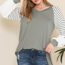 XL SAGE V-NECK BASEBALL TUNIC WITH STRIPE SLEEVES