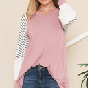 Small ROSE V-NECK BASEBALL TUNIC WITH STRIPE SLEEVES