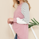 Small ROSE V-NECK BASEBALL TUNIC WITH STRIPE SLEEVES