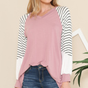 XL ROSE V-NECK BASEBALL TUNIC WITH STRIPE SLEEVES