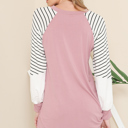 XL ROSE V-NECK BASEBALL TUNIC WITH STRIPE SLEEVES