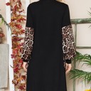 Large BLACK MIDI OPEN CARDIGAN WITH LEOPARD CONTRAST DETAIL