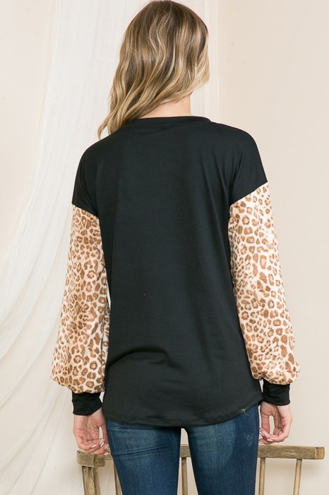 SOLID TUNIC TOP WITH ANIMAL SLEEVES