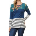 Large BLUE Floral Solid Stripe Color Block Tunic