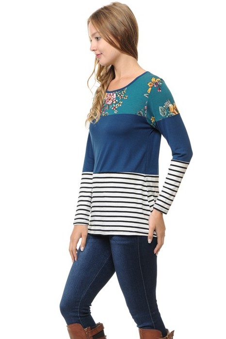 Floral Solid Stripe Color Block Tunic