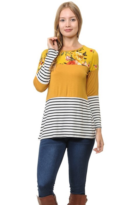 Floral Solid Stripe Color Block Tunic