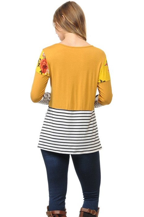 Floral Solid Stripe Color Block Tunic