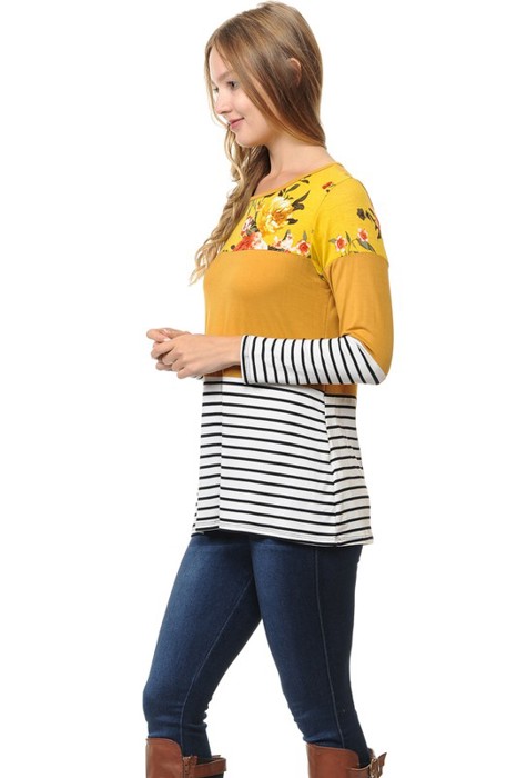 Floral Solid Stripe Color Block Tunic