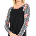 Large BLACK SOLID TOP WITH CHECK/FLORAL PRINT SLEEVES