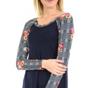 Small NAVY SOLID TOP WITH CHECK/FLORAL PRINT SLEEVES